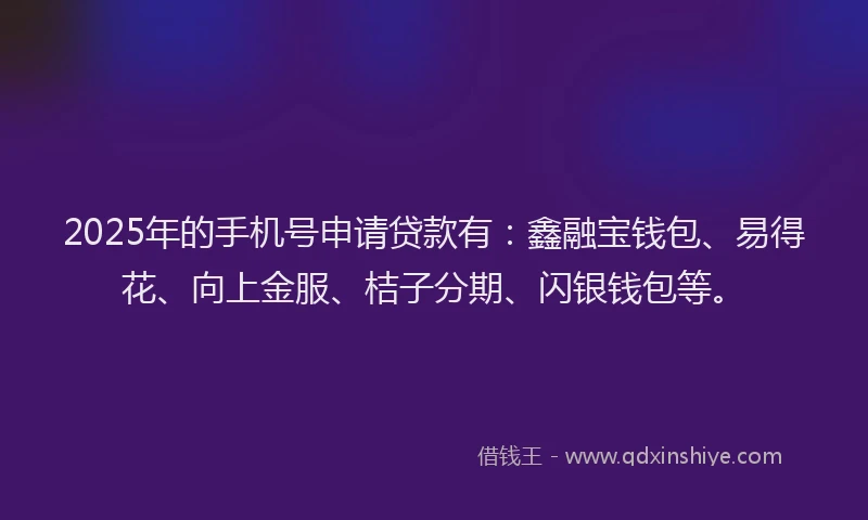 2025年的手机号申请贷款有：鑫融宝钱包、易得花、向上金服、桔子分期、闪银钱包等。