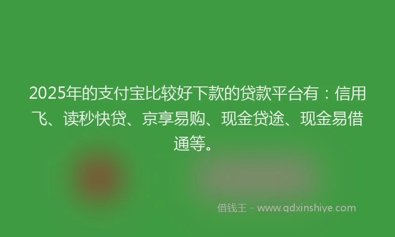 2025年的支付宝比较好下款的贷款平台有：信用飞、读秒快贷、京享易购、现金贷途、现金易借通等。