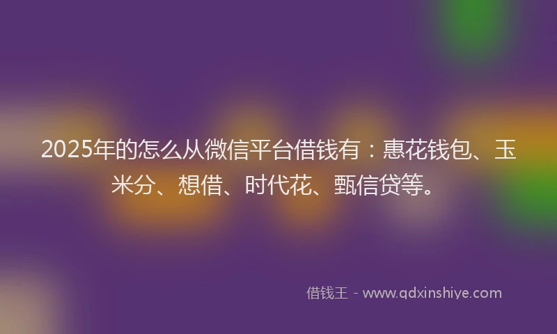 2025年的怎么从微信平台借钱有：惠花钱包、玉米分、想借、时代花、甄信贷等。