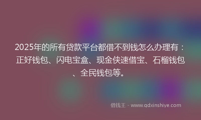 2025年的所有贷款平台都借不到钱怎么办理有：正好钱包、闪电宝盒、现金侠速借宝、石榴钱包、全民钱包等。