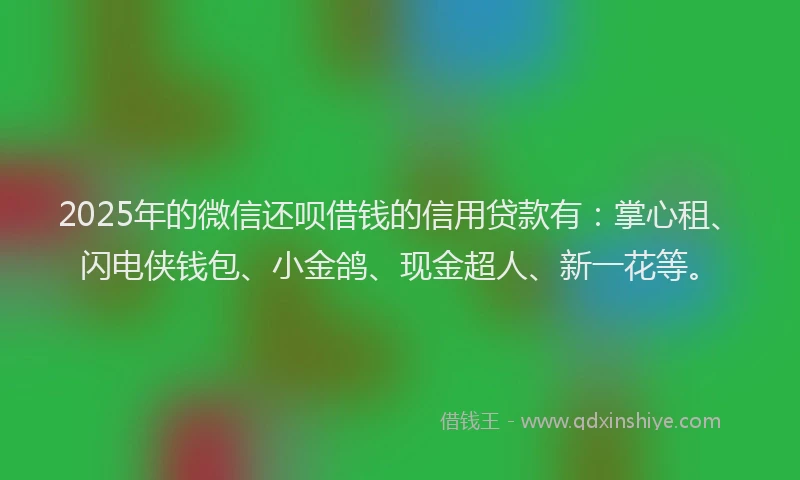 2025年的微信还呗借钱的信用贷款有：掌心租、闪电侠钱包、小金鸽、现金超人、新一花等。