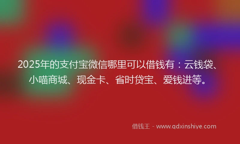 2025年的支付宝微信哪里可以借钱有：云钱袋、小喵商城、现金卡、省时贷宝、爱钱进等。