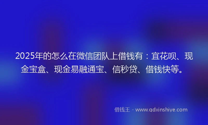 2025年的怎么在微信团队上借钱有：宜花呗、现金宝盒、现金易融通宝、信秒贷、借钱快等。