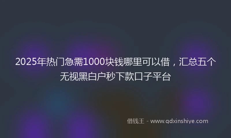 2025年热门急需1000块钱哪里可以借，汇总五个无视黑白户秒下款口子平台