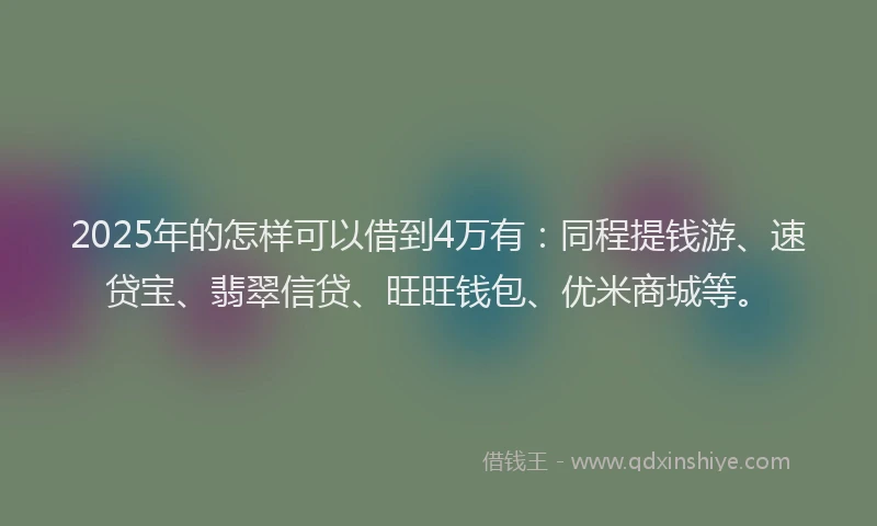 2025年的怎样可以借到4万有：同程提钱游、速贷宝、翡翠信贷、旺旺钱包、优米商城等。