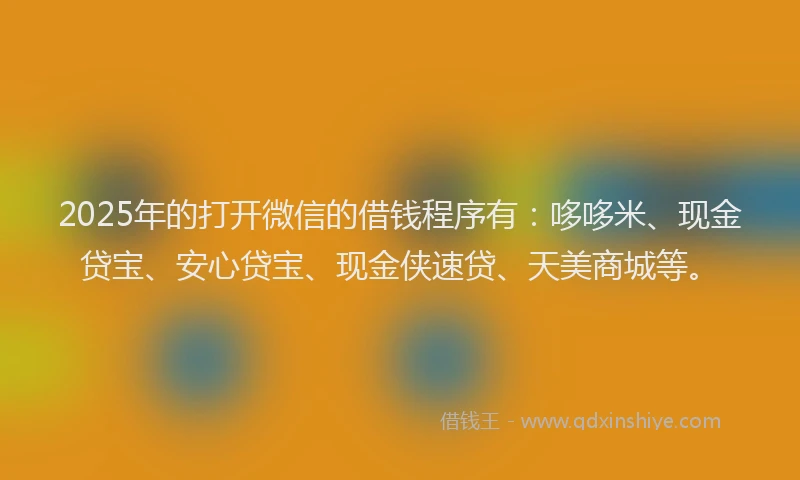 2025年的打开微信的借钱程序有：哆哆米、现金贷宝、安心贷宝、现金侠速贷、天美商城等。