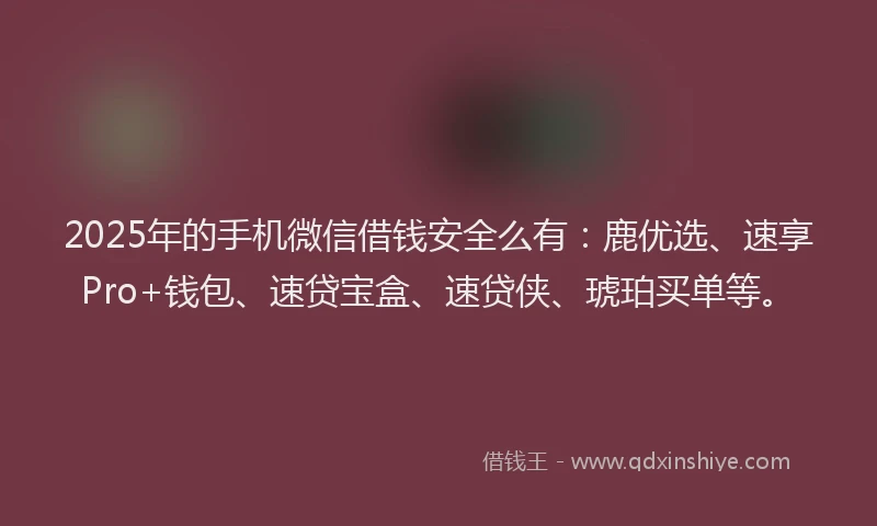 2025年的手机微信借钱安全么有：鹿优选、速享Pro+钱包、速贷宝盒、速贷侠、琥珀买单等。