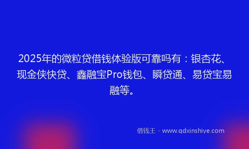 2025年的微粒贷借钱体验版可靠吗有：银杏花、现金侠快贷、鑫融宝Pro钱包、瞬贷通、易贷宝易融等。