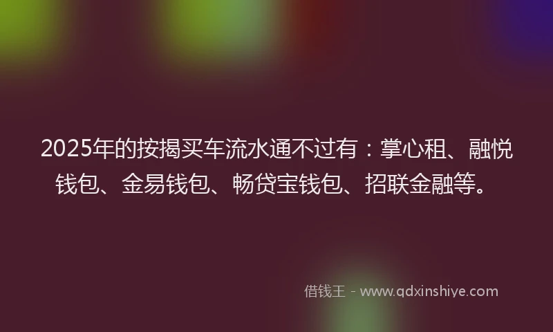2025年的按揭买车流水通不过有：掌心租、融悦钱包、金易钱包、畅贷宝钱包、招联金融等。