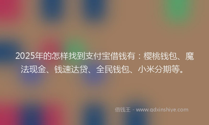 2025年的怎样找到支付宝借钱有：樱桃钱包、魔法现金、钱速达贷、全民钱包、小米分期等。