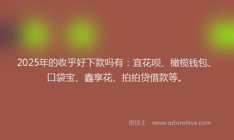 2025年的收乎好下款吗有：宜花呗、橄榄钱包、口袋宝、鑫享花、拍拍贷借款等。