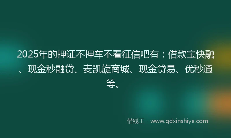 2025年的押证不押车不看征信吧有：借款宝快融、现金秒融贷、麦凯旋商城、现金贷易、优秒通等。