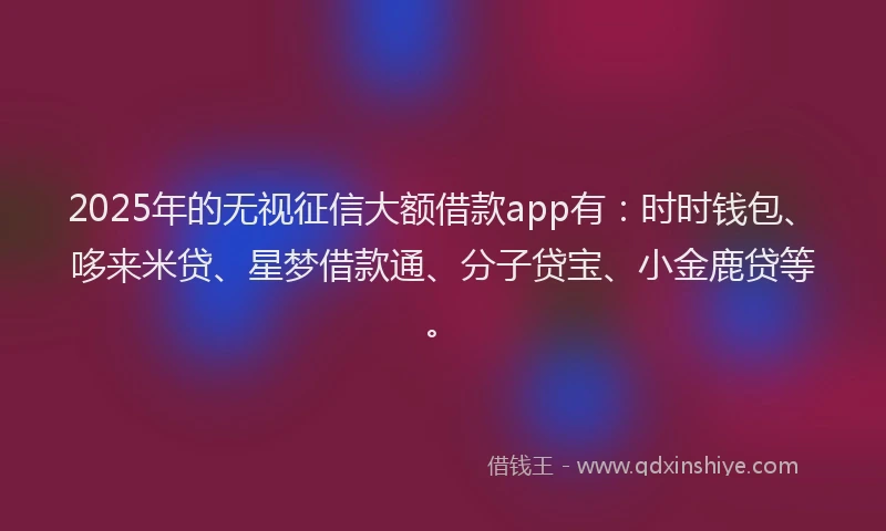 2025年的无视征信大额借款app有：时时钱包、哆来米贷、星梦借款通、分子贷宝、小金鹿贷等。