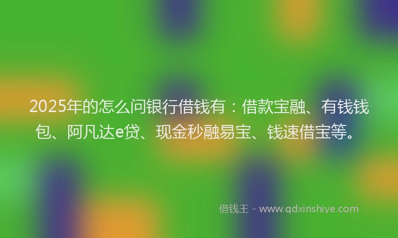 2025年的怎么问银行借钱有：借款宝融、有钱钱包、阿凡达e贷、现金秒融易宝、钱速借宝等。