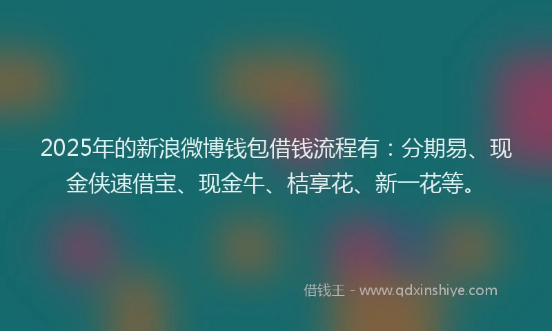 2025年的新浪微博钱包借钱流程有：分期易、现金侠速借宝、现金牛、桔享花、新一花等。