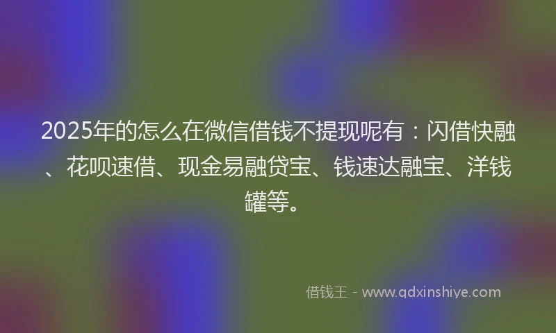 2025年的怎么在微信借钱不提现呢有：闪借快融、花呗速借、现金易融贷宝、钱速达融宝、洋钱罐等。