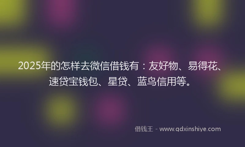 2025年的怎样去微信借钱有：友好物、易得花、速贷宝钱包、星贷、蓝鸟信用等。