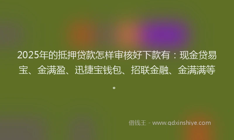 2025年的抵押贷款怎样审核好下款有：现金贷易宝、金满盈、迅捷宝钱包、招联金融、金满满等。