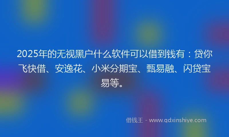 2025年的无视黑户什么软件可以借到钱有：贷你飞快借、安逸花、小米分期宝、甄易融、闪贷宝易等。