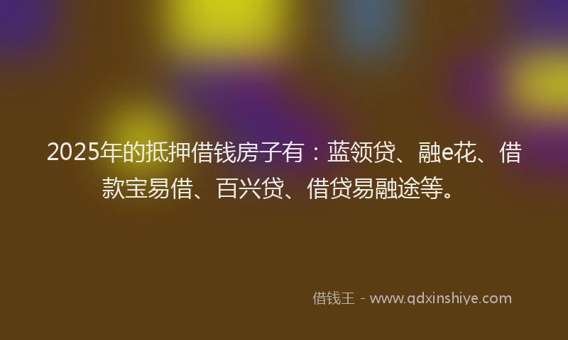 2025年的抵押借钱房子有：蓝领贷、融e花、借款宝易借、百兴贷、借贷易融途等。