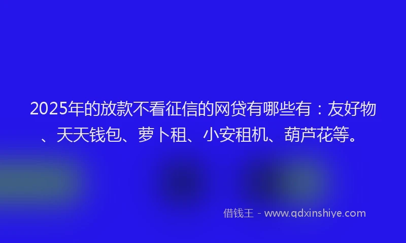 2025年的放款不看征信的网贷有哪些有：友好物、天天钱包、萝卜租、小安租机、葫芦花等。