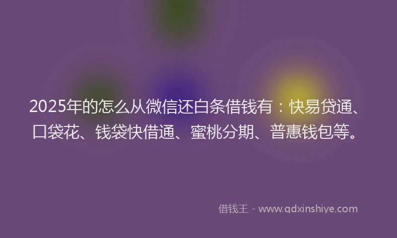 2025年的怎么从微信还白条借钱有：快易贷通、口袋花、钱袋快借通、蜜桃分期、普惠钱包等。