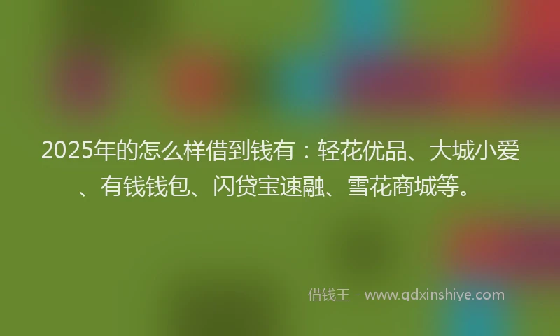 2025年的怎么样借到钱有：轻花优品、大城小爱、有钱钱包、闪贷宝速融、雪花商城等。