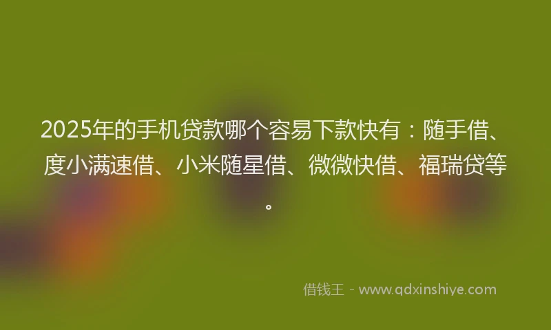 2025年的手机贷款哪个容易下款快有：随手借、度小满速借、小米随星借、微微快借、福瑞贷等。