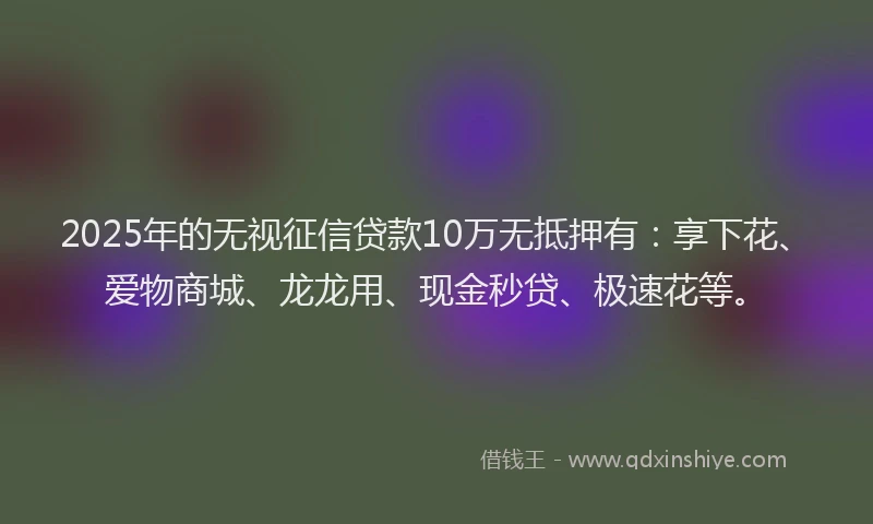 2025年的无视征信贷款10万无抵押有：享下花、爱物商城、龙龙用、现金秒贷、极速花等。