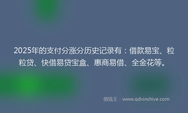 2025年的支付分涨分历史记录有：借款易宝、粒粒贷、快借易贷宝盒、惠商易借、全金花等。