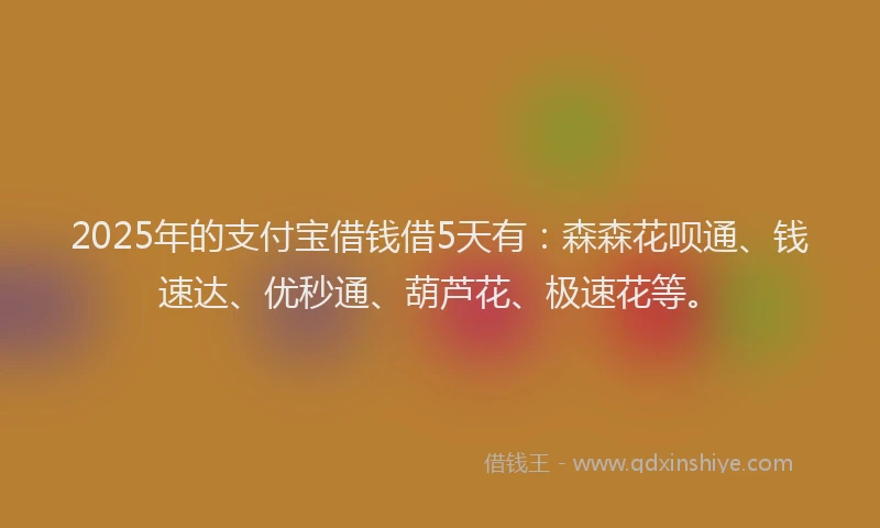 2025年的支付宝借钱借5天有：森森花呗通、钱速达、优秒通、葫芦花、极速花等。