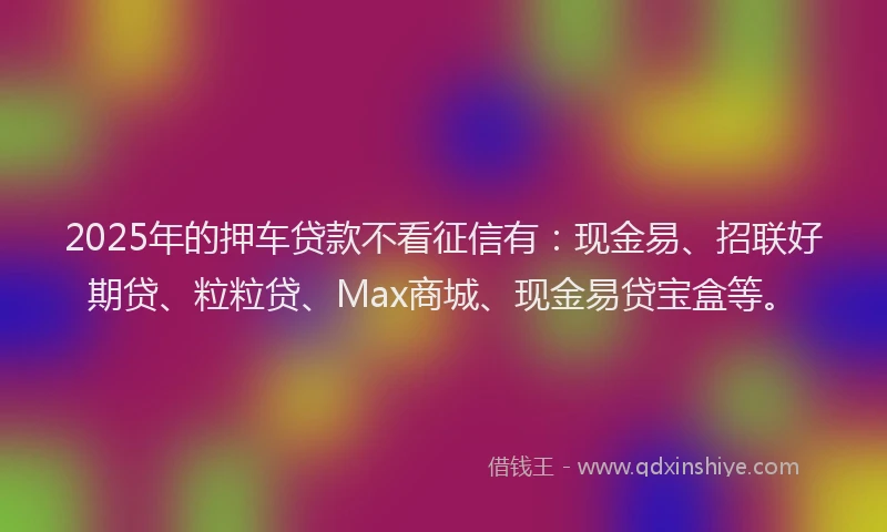 2025年的押车贷款不看征信有：现金易、招联好期贷、粒粒贷、Max商城、现金易贷宝盒等。