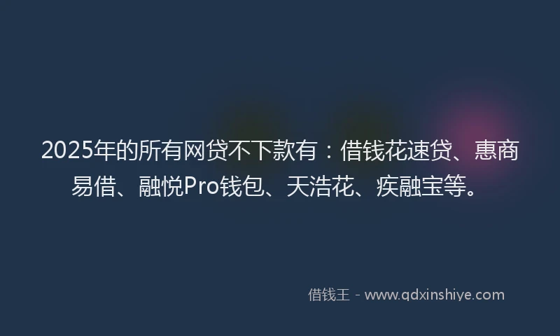 2025年的所有网贷不下款有：借钱花速贷、惠商易借、融悦Pro钱包、天浩花、疾融宝等。