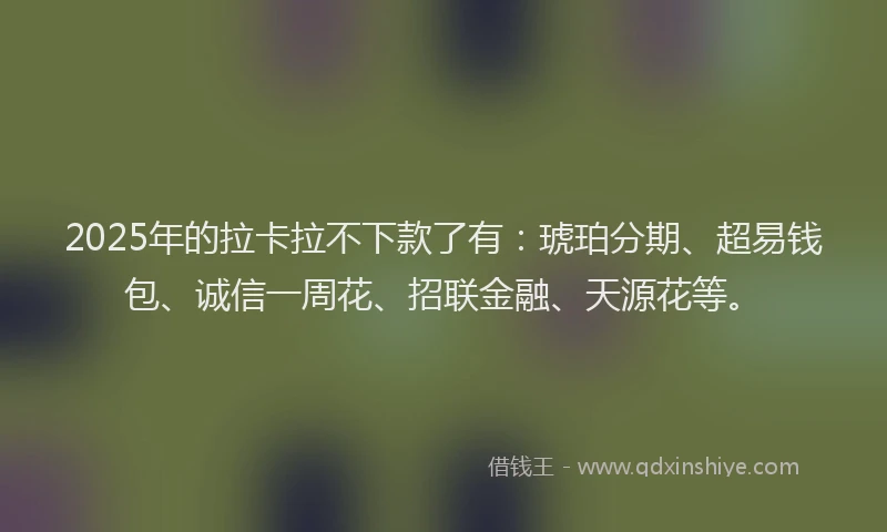 2025年的拉卡拉不下款了有：琥珀分期、超易钱包、诚信一周花、招联金融、天源花等。