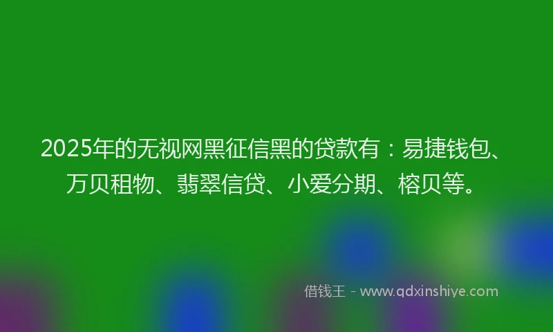 2025年的无视网黑征信黑的贷款有：易捷钱包、万贝租物、翡翠信贷、小爱分期、榕贝等。