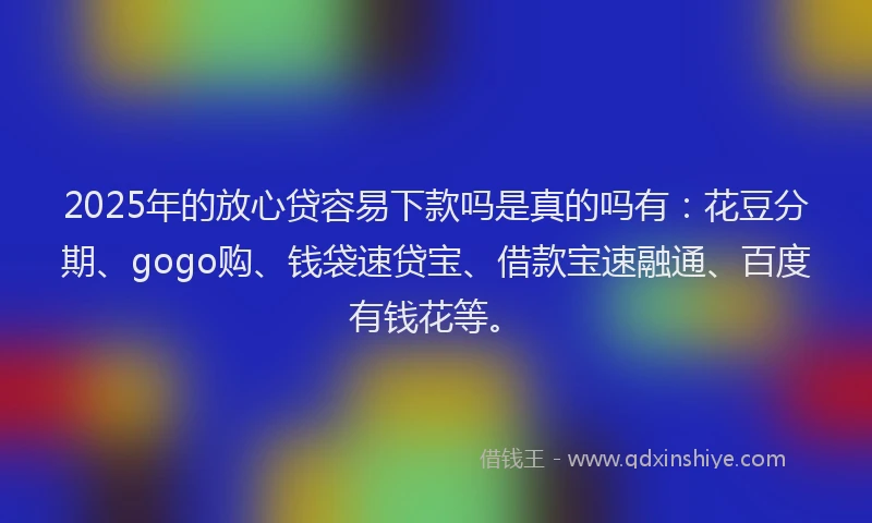 2025年的放心贷容易下款吗是真的吗有：花豆分期、gogo购、钱袋速贷宝、借款宝速融通、百度有钱花等。
