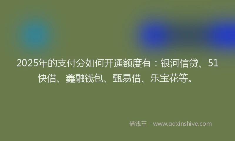 2025年的支付分如何开通额度有：银河信贷、51快借、鑫融钱包、甄易借、乐宝花等。