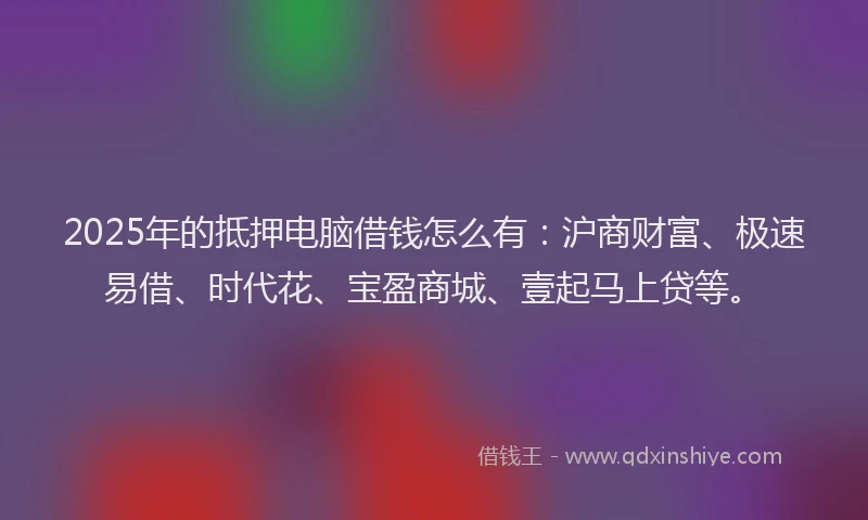 2025年的抵押电脑借钱怎么有：沪商财富、极速易借、时代花、宝盈商城、壹起马上贷等。