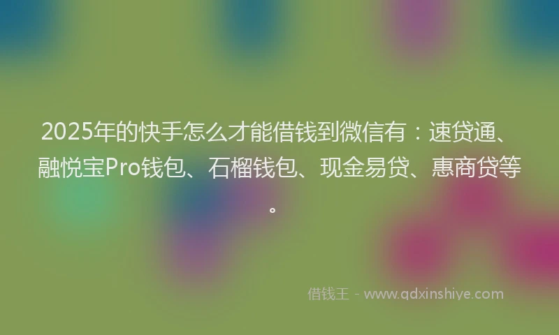 2025年的快手怎么才能借钱到微信有：速贷通、融悦宝Pro钱包、石榴钱包、现金易贷、惠商贷等。