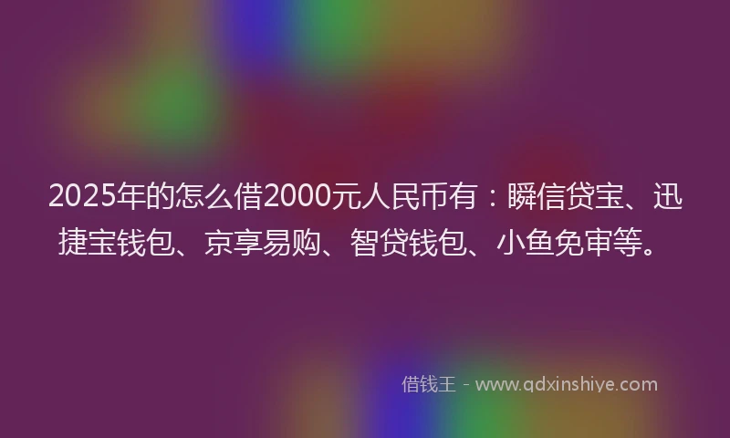 2025年的怎么借2000元人民币有：瞬信贷宝、迅捷宝钱包、京享易购、智贷钱包、小鱼免审等。