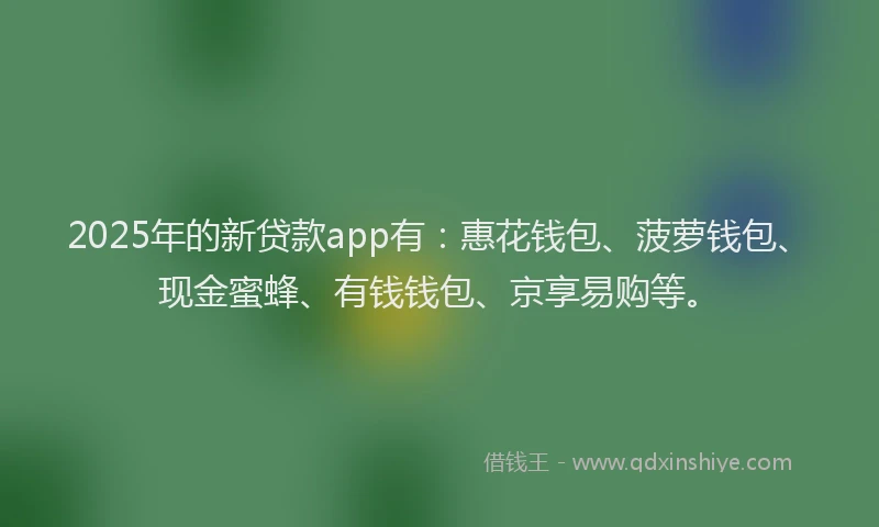 2025年的新贷款app有：惠花钱包、菠萝钱包、现金蜜蜂、有钱钱包、京享易购等。