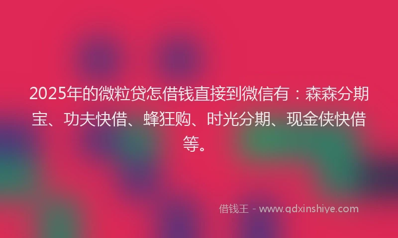 2025年的微粒贷怎借钱直接到微信有：森森分期宝、功夫快借、蜂狂购、时光分期、现金侠快借等。