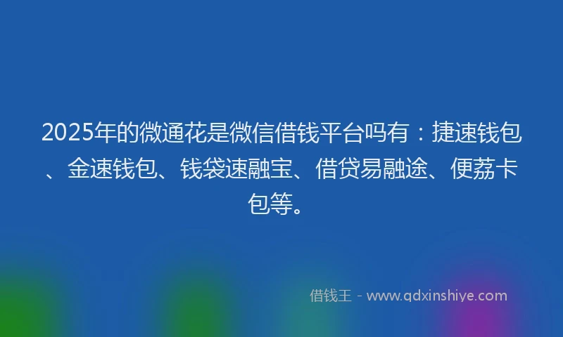 2025年的微通花是微信借钱平台吗有：捷速钱包、金速钱包、钱袋速融宝、借贷易融途、便荔卡包等。