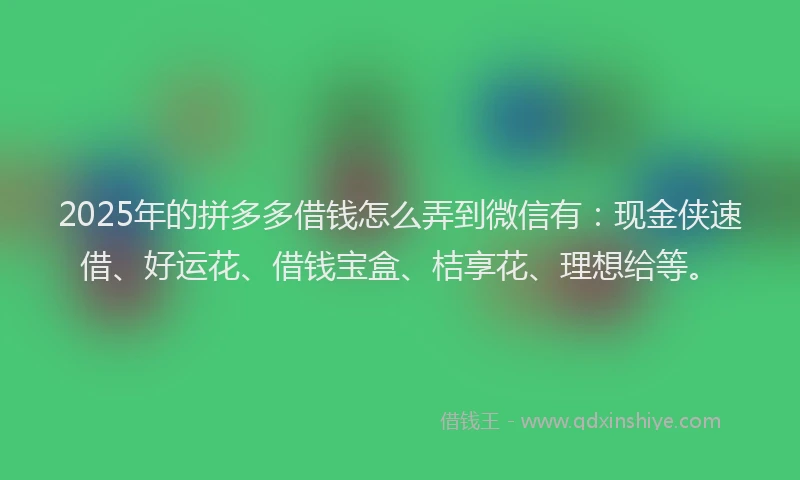 2025年的拼多多借钱怎么弄到微信有：现金侠速借、好运花、借钱宝盒、桔享花、理想给等。