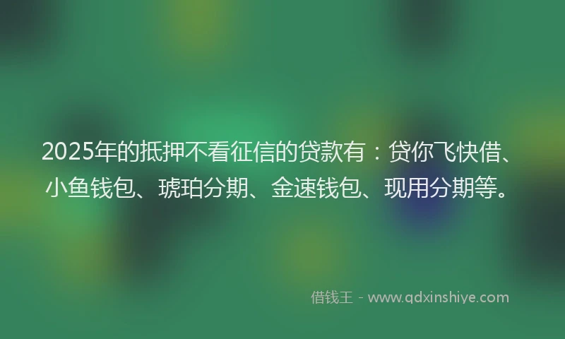 2025年的抵押不看征信的贷款有：贷你飞快借、小鱼钱包、琥珀分期、金速钱包、现用分期等。
