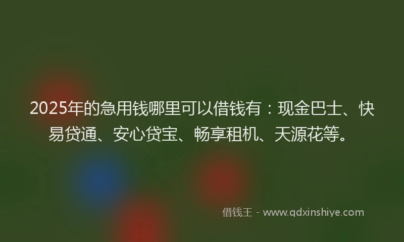 2025年的急用钱哪里可以借钱有：现金巴士、快易贷通、安心贷宝、畅享租机、天源花等。
