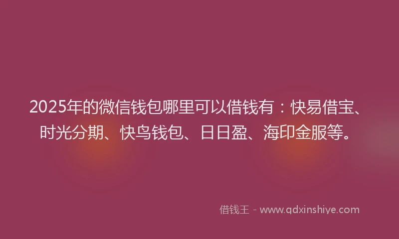 2025年的微信钱包哪里可以借钱有：快易借宝、时光分期、快鸟钱包、日日盈、海印金服等。