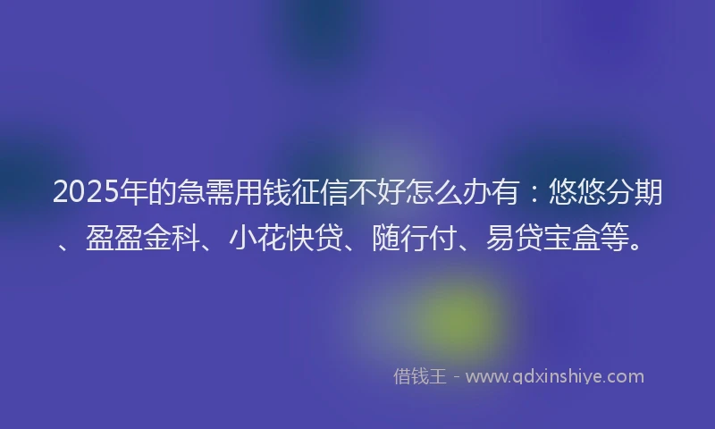 2025年的急需用钱征信不好怎么办有：悠悠分期、盈盈金科、小花快贷、随行付、易贷宝盒等。