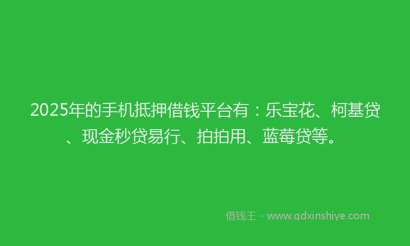2025年的手机抵押借钱平台有：乐宝花、柯基贷、现金秒贷易行、拍拍用、蓝莓贷等。
