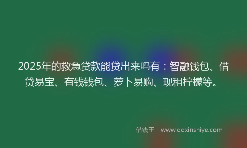 2025年的救急贷款能贷出来吗有：智融钱包、借贷易宝、有钱钱包、萝卜易购、现租柠檬等。